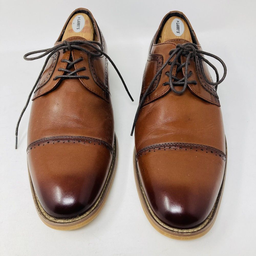 Stacy Adams Dickinson Mens Shoes Cap Toe Oxford Cognac Leather 25066-221 Size 10 - Picture 2 of 9